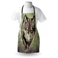 thumbnail image 3 of Tattoo Apron Head of Wolf the Fierce Warrior Big Dog of the Forest Winter Season Theme Image, Unisex Kitchen Bib Apron with Adjustable Neck for Cooking Baking Gardening, White and Black, by Ambesonne, 3 of 3