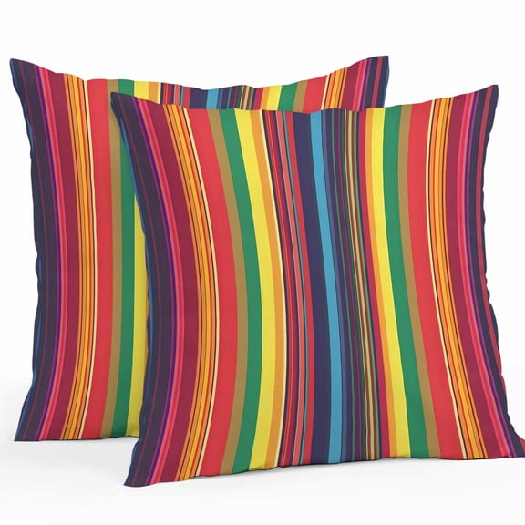 Mexican Stripes Outdoor Pillow Covers Pack of 2 Rainbow Colorful Stripes Gradient Waterproof Throw Pillow Covers Decorative Cushion Cases for Patio Garden Tent Balcony Couch 26x26 inch