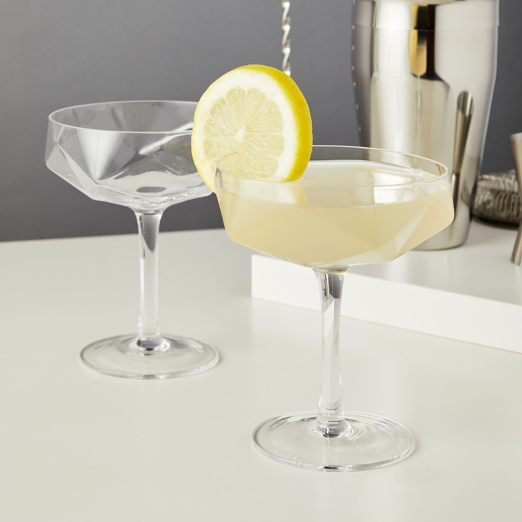 Viski Faceted Coupes - Modern Stemmed Champagne Coupe Cocktail Glasses, Set of 2 - image 4 of 10