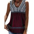 thumbnail image 1 of Top de verano para mujer, camiseta holgada con cuello en V, sin mangas, con costuras de encaje fluido, camiseta sin mangas plisada detallada para mujer, 1 of 5
