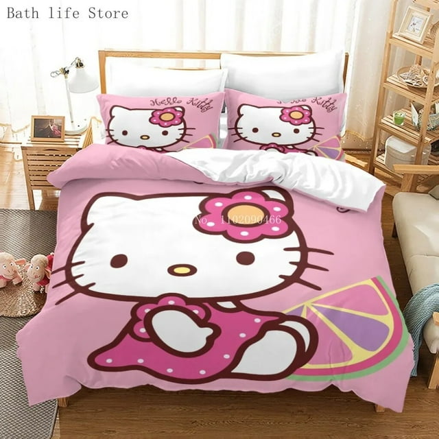 Hot Cute Hello Kittys Bedding Set Quilt Cover Set Duvet Cover Set Pillowcase Home Textiles Children Kids Bedroom Decorate Gift RJ