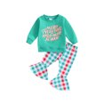 thumbnail image 2 of Christmas Outfits Toddler Letter Print Long Sleeve Sweatshirts + Plaid Flare Pant Sets 6M 9M 12M 18M 24M 3Y Kids Autumn Clothes, 2 of 10