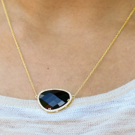Black Onyx Pendant Necklace Set Womens Yellow Gold Plated Sterling Silver Lab Created Cubic Zirconias Elegant