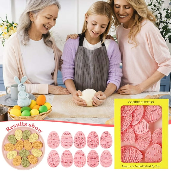 HongHeng Clearance Under $2.00 Easter Mould Eggs Easter Baking Tool 10-piece Set Sugar Turning Baking Press Tool