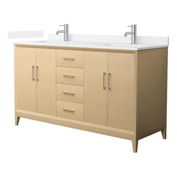 Janna 60" White Oak Double Vanity & White Quartz Top (1-Hole) & Nickel Trim