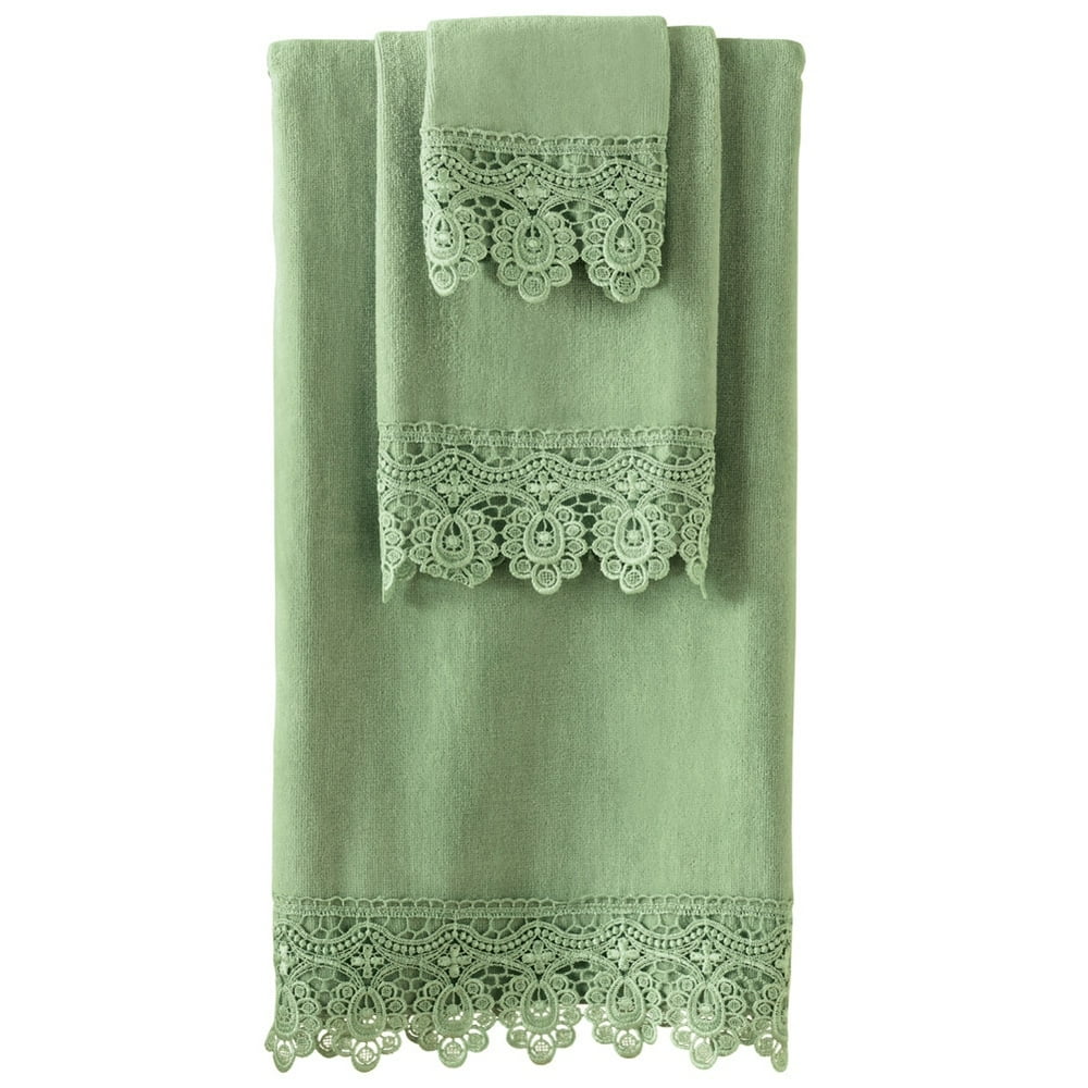 Elegant Macrame Lace Trim Cotton Bath Towels - Set of 3 Includes Large