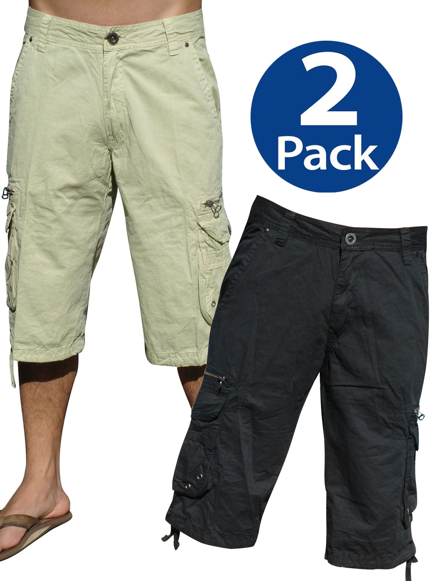 Mens Militarystyle Cargo Pocket Shorts,2 pcs pack (Black+St) 91Sx242