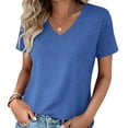 thumbnail image 6 of Hfnxid Short Sleeve Shirts for Womens Solid Color Basic Tops Summer Casual Tunic Tshirt Fashion Daily Tees Blue XXL, 6 of 6