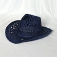 thumbnail image 3 of Happy Date Western Cowboy Handmade Straw Hat Outdoor Seaside Beach Cap Sunscreen Sunhats Round Up Caps, 3 of 4