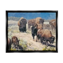 Stupell Industries Commander In Chief Bison Herd Animals & Insects Painting Black Floater Framed Art Print Wall Art