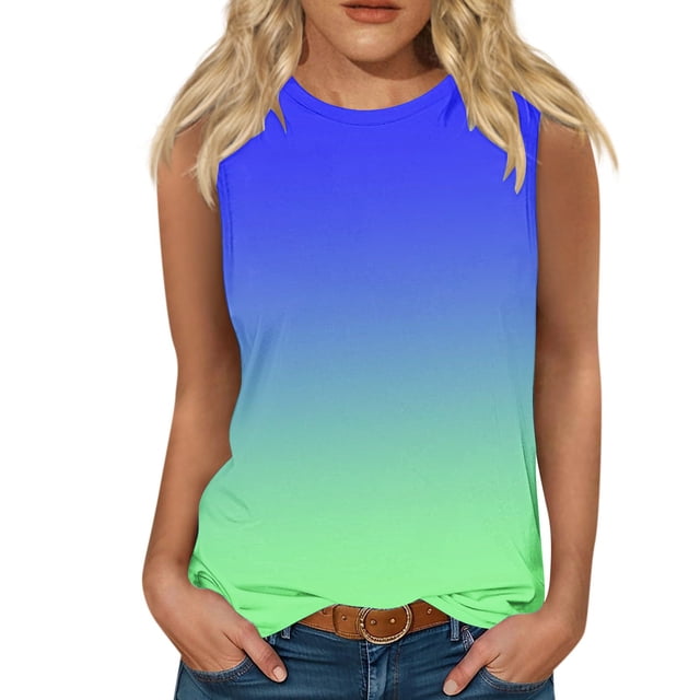 Snorda Blouses Sans Manches Mode Imprimée Confortable Respirant Col en V pour Femmes Grande Taille Tank Tops S-4TG