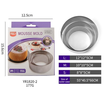 

Yannee 3 Sets Stainless Steel Round Molding 3 Sizes Cake Mousse Cookies Rings