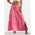 thumbnail image 4 of Jaimenalin Women'S Boho Flowy Maxi Skirt Flared Ruffle Elastic Waist Summer A Line Spring Long Skirts Rose Red M, 4 of 8