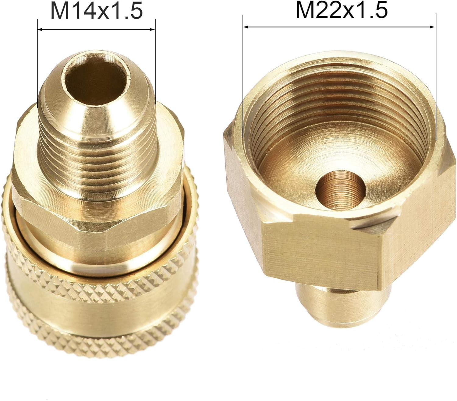 MKEUDQ-Garden Hose Brass Quick Connect Set Fittings M14x1.5 Male & M22 Female Thread Water Hose Connectors Pressure Washer Adapters, 2 Sets