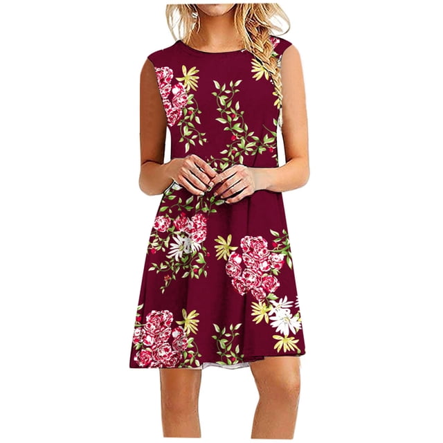 Fankiway Robe Imprimée pour Femmes Mode Décontractée Sans Manches Robe d'Été pour Femmes Liquidation Robes pour Femmes Grande Taille Liquidation