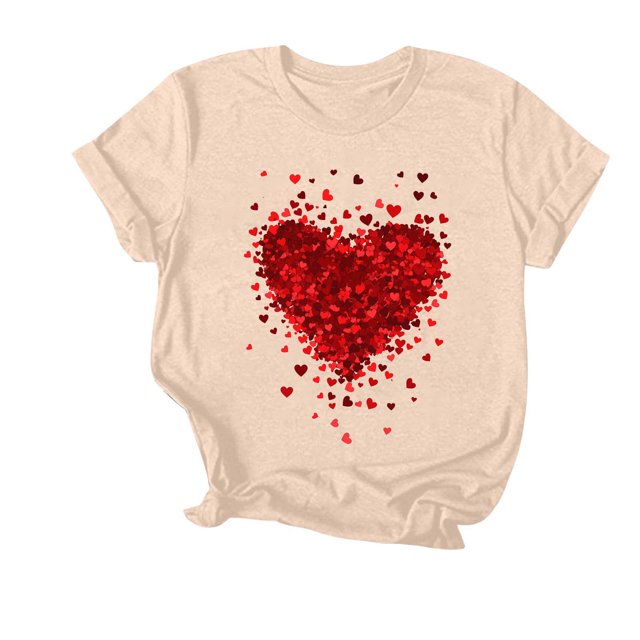 Soki T-Shirt Graphique Cœur d'Amour pour Femmes, Col Rond, Manches Courtes
