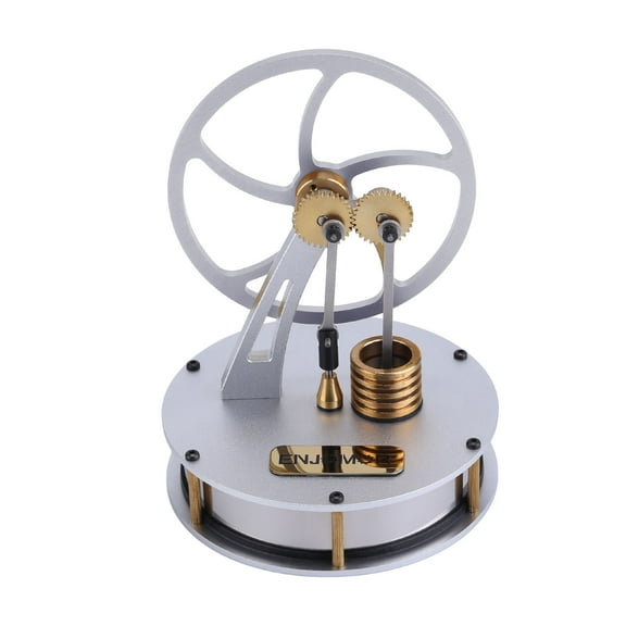 STEM Stirling Engine Model,Gamma-Type Low Temperature Difference & Gear Transmission Heat Engine with Piston,Silver Metal Desktop Collectible Gift for Hobbyists
