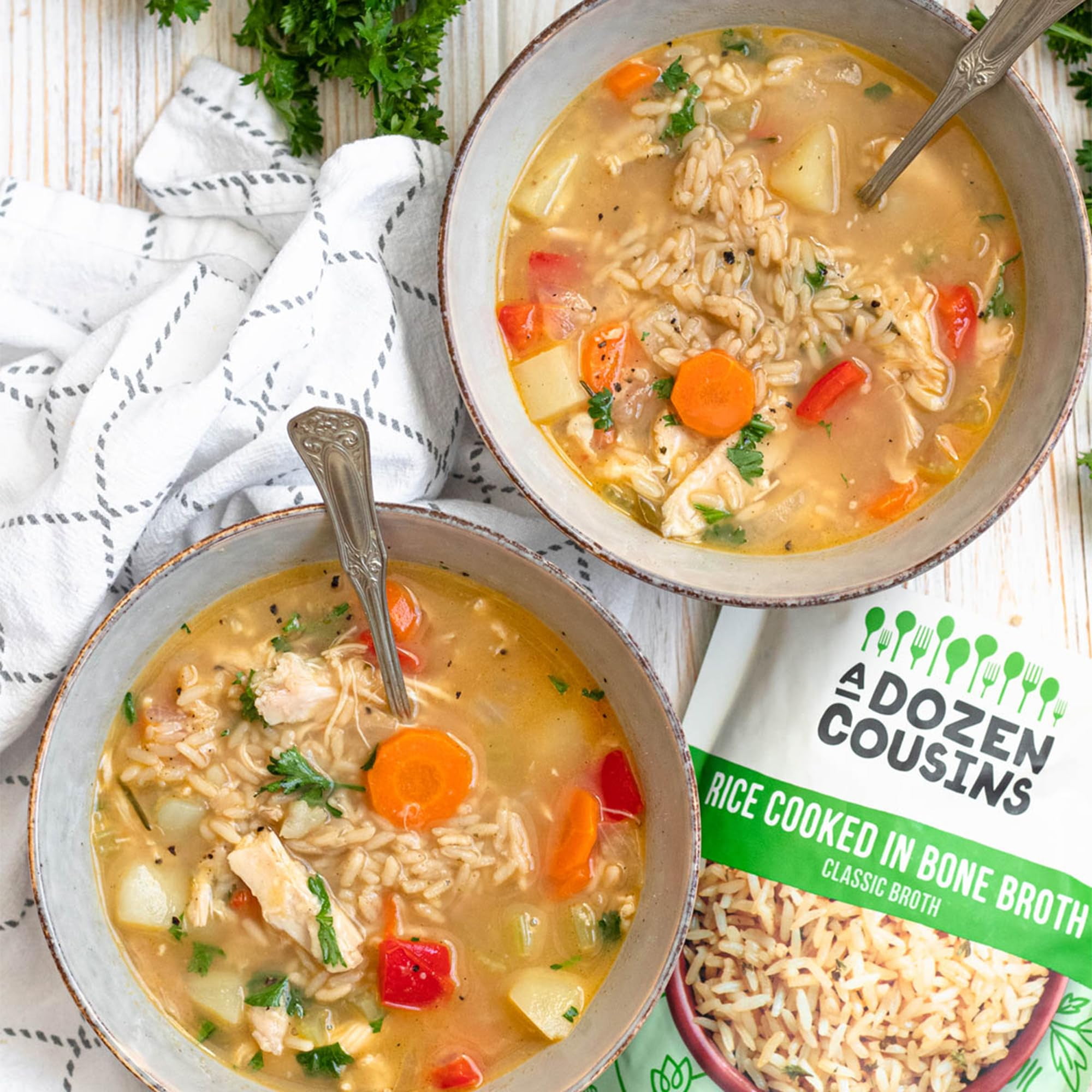 A Dozen Cousins Rice Cooked in Bone Broth Microwaveable Rice Packets | 7g Protein | Contains Collagen (Classic Chicken Broth, 6 Pack)