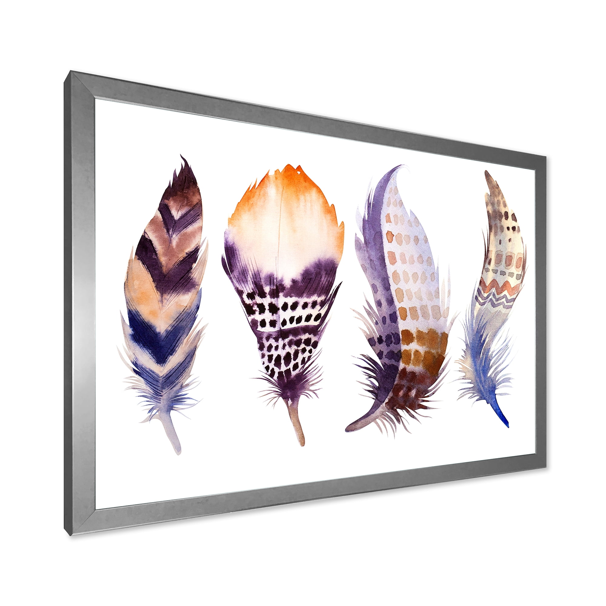 Designart 'Purple Boho Art Feathers' Bohemian & Eclectic Framed Art Print