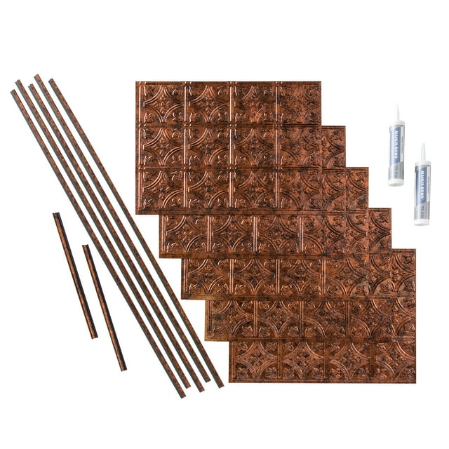 FASÄDE Traditional Style 1 Decorative Vinyl Backsplash 15 sq ft Kit in Argent Silver