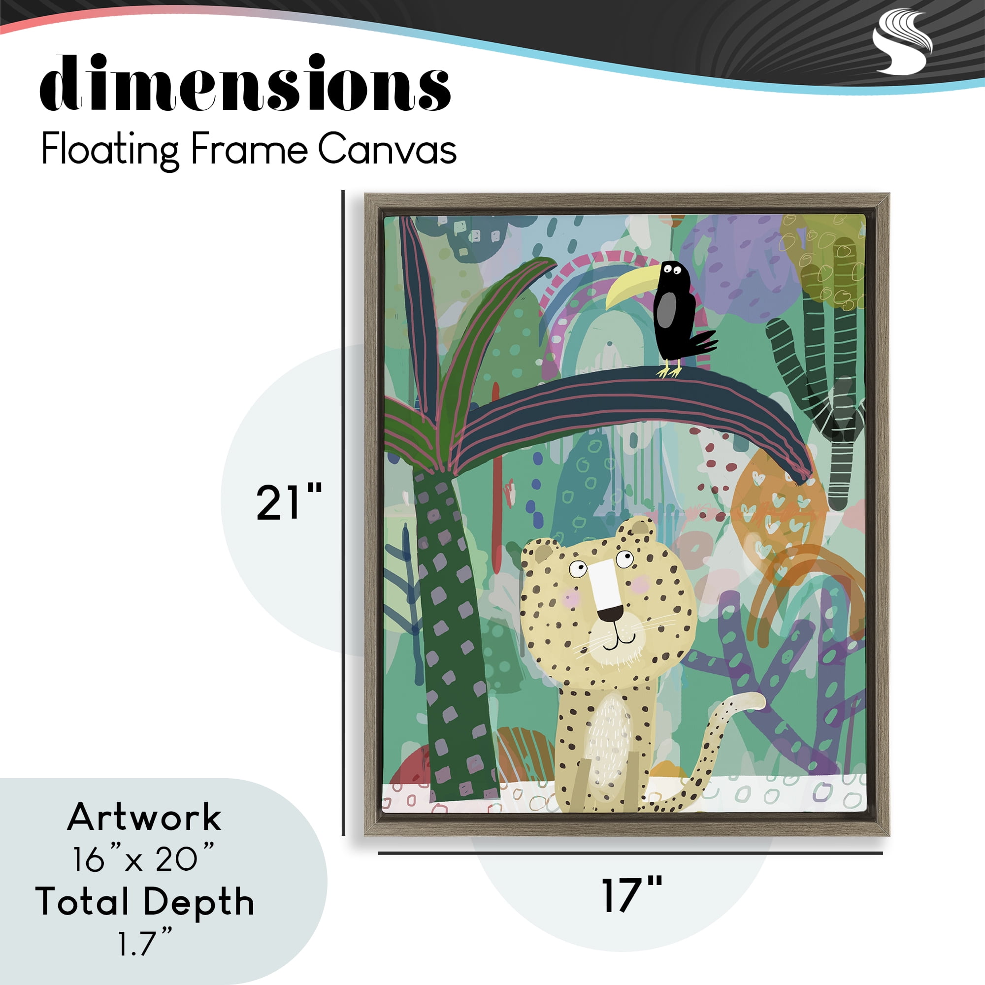 Jungle Cheetah & Toucan Brown Framed Floater Canvas Wall Art, design by Carla Daly