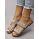 thumbnail image 3 of Women Rhinestone Decor Double Strap Flat Sandals, Brown Slide Sandals, 3 of 4
