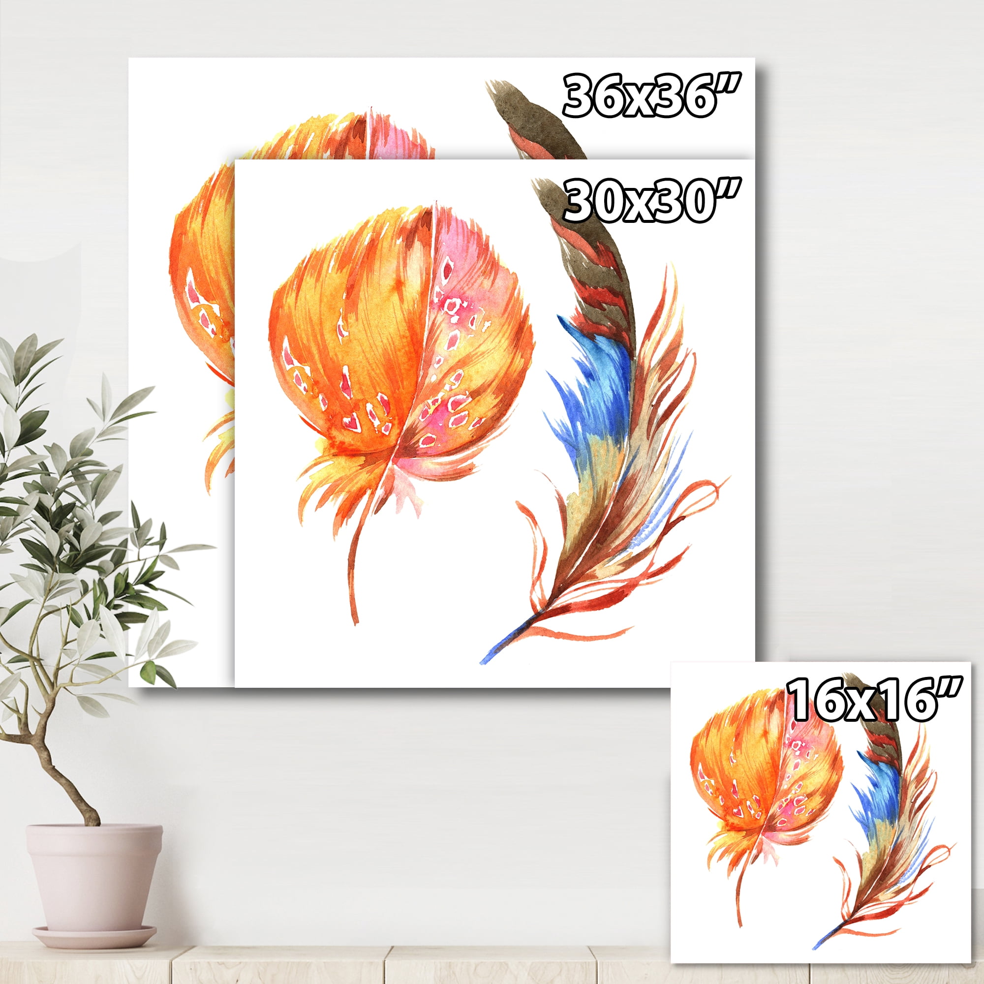 Designart ' Ethnic Brown and Colorful Feather ' Bohemian & Eclectic Canvas Wall Art Print