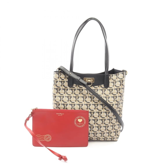Pre-Owned Salvatore Ferragamo Gancini 2-Way Tote Bag/Handbag, Coated Canvas and Leather,...