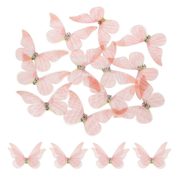 20Pack Sheer Mesh Butterfly Appliques, 40mm Butterflies Patch, Pink
