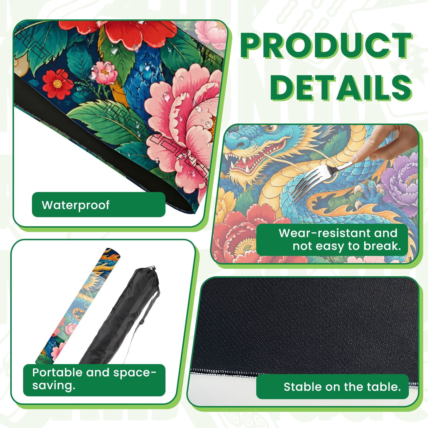 Mahjong Mat 31.5" x 31.5" Vibrant Amid Colorful Peonies Traditional Asian Style Non-Slip Noise Reduction American Mahjong Tiles Table Cover for Dominoes Poker Card Board Games Gift
