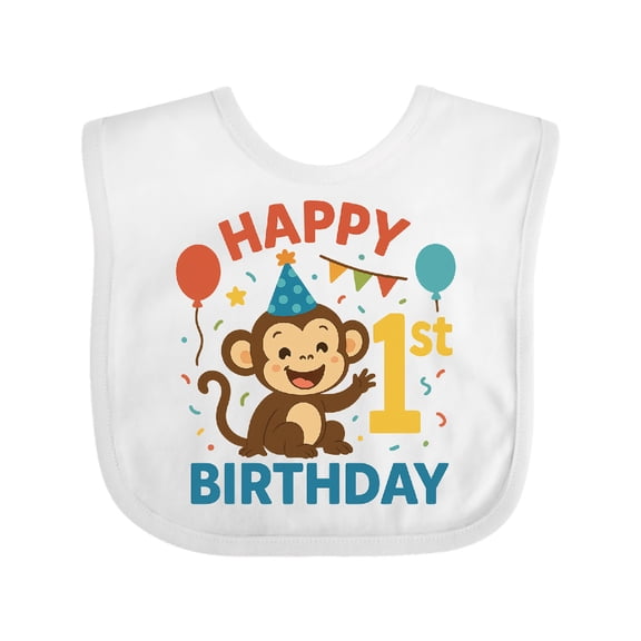 Inktastic Happy 1st Birthday Monkey Party Theme Boys or Girls Baby Bib