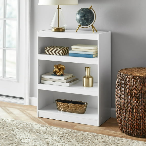 Mainstays Framed 3-Shelf Bookcase with Adjustable Shelves, White