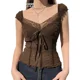 thumbnail image 2 of Iamhotty Top De Encaje Con Parches Y2k Y Manga Corta, 2 of 7