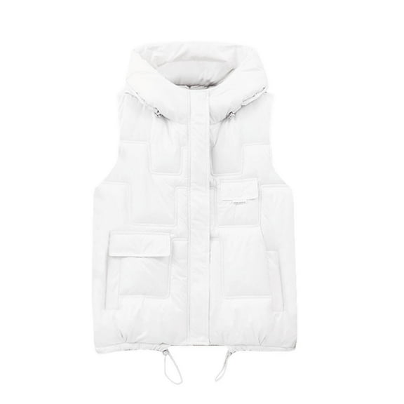 KaLI_store Women Vests Fashion Casual Women's Puffer Vest Casual Stand Collar Quilted Waistcoat Outdoor Padded Ski Vest White,XL