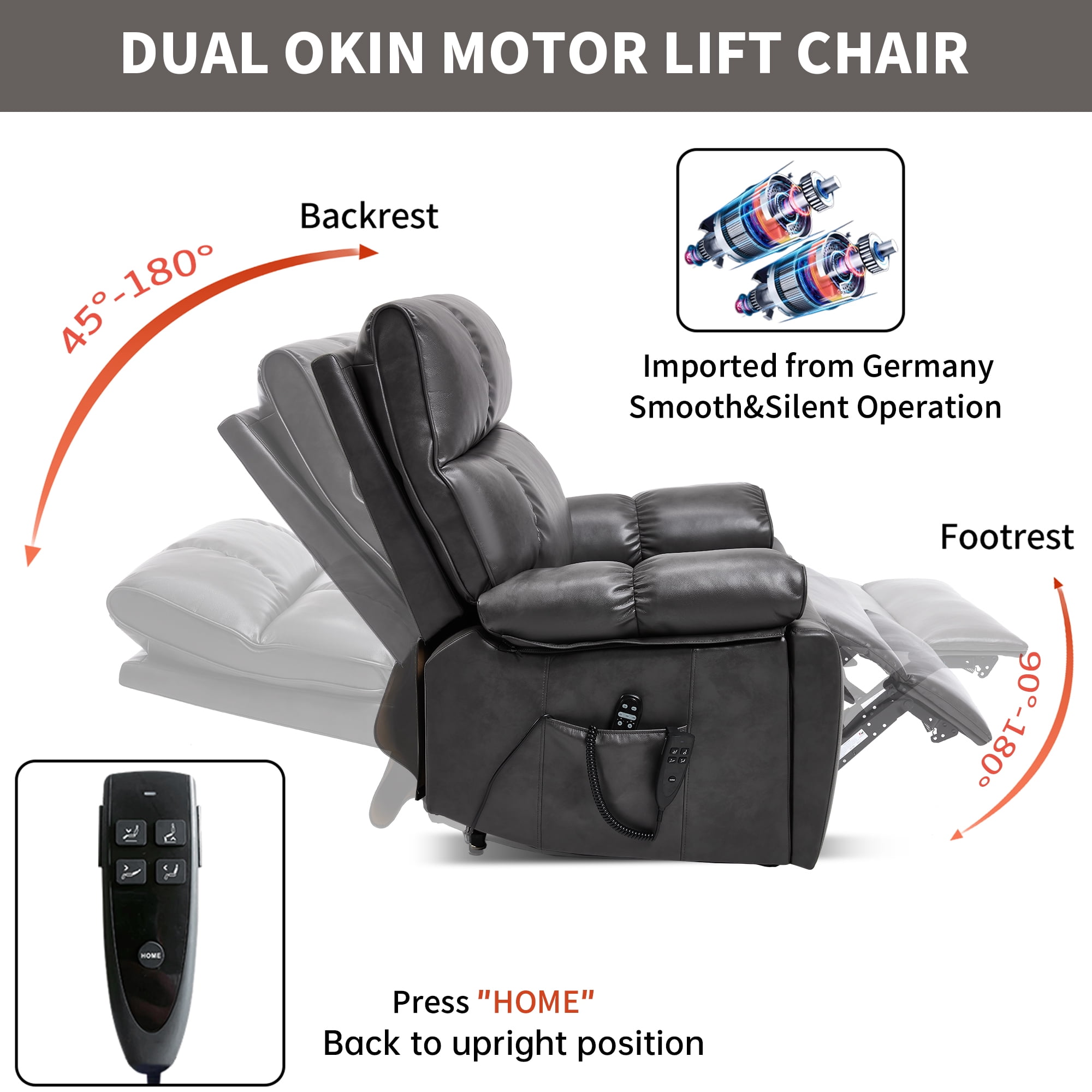 SEGMART Recliner Chair with Remote Control for Adults, PU Leather Single Recliner Chair w/ Bread-Type Thick Handrail & Side Pocket, for Home, Living Room, Lounge, 330lbs, S12548