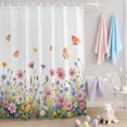thumbnail image 2 of Shower Curtain Spring Wildflower Butterfly Shower Curtains for Bathroom Decor, Waterproof Polyester Shower Curtain Set with Hooks, Small Stall Size 36" x 72" Pink Flower White, 2 of 9