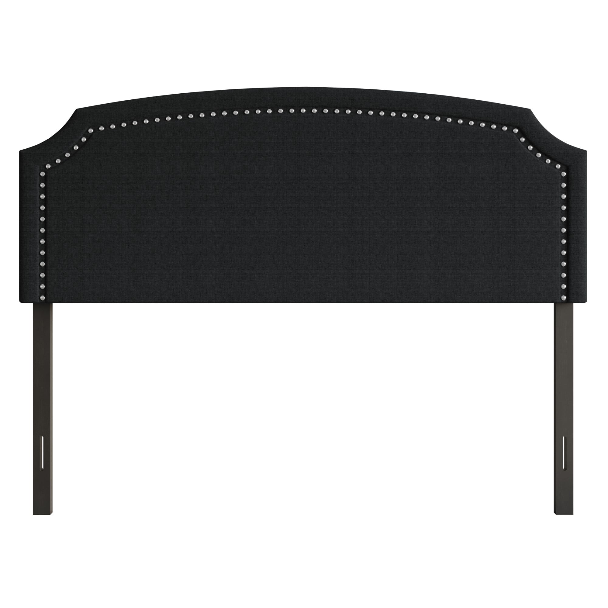 Home Design Bowie Twin Upholstered Headboard with Adjustable Height and Nailhead Trim, Black, Easy Assembly