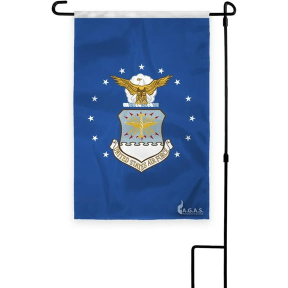 AGAS Air Force Garden Flag - 18 x 12 inch Printed Single Sided 200D Nylon - 18 inch Sewn Nylon Sleeve with Stitched Edges - US Military Yard Décoration - Pole not Included.