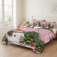 thumbnail image 2 of Quilts Full Size Bedding Set, Pink Plaid Christmas Lightweight Quilted Comforter, Xmas Snowman Snowflake Trees Soft Reversible Bedspread Coverlet with Pillow Covers for All Season, 78" x 90", 2 of 9