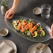 Restaurantware-Vetri 17 x 7.9 x 1.3 Inch Glass Serving Dish, 1 Durable Unique Serving Dish - Leaf Design, Dishwashable, Clear Glass Dinnerware, For Hot & Cold Foods