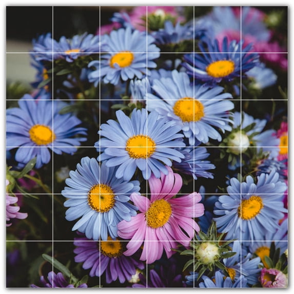 Picture-Tiles.com: Flowers Ceramic Tile Wall Mural WAL500618-66L. 48"W x 48"H using (36) 8" x 8" Ceramic Tiles-Satin Finish
