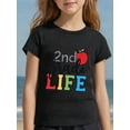 thumbnail image 1 of Camiseta informal de cuello redondo para niña - Estampado gráfico "Vida de segundo grado", manga corta, top de punto de verano para jugar al aire libre y ropa informal, camisetas para niñas, ropa par, 1 of 7