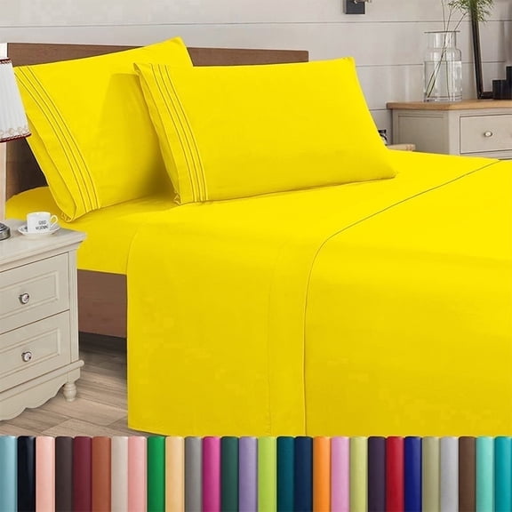 Elegant Comfort 4 Pieces Comfy Breathable & Cooling Sheet Set, Twin/Twin XL, Yellow