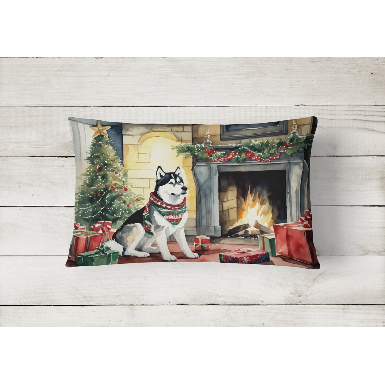 Siberian Husky Cozy Christmas Throw Pillow 12 in x 16 in