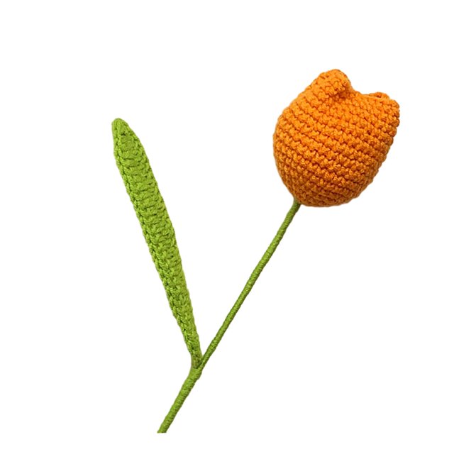 Flor de tulipán de ganchillo, flor hecha a mano con acabado, regalo de flores artificiales de tulipán de punto para celebración de decoración del Naranja