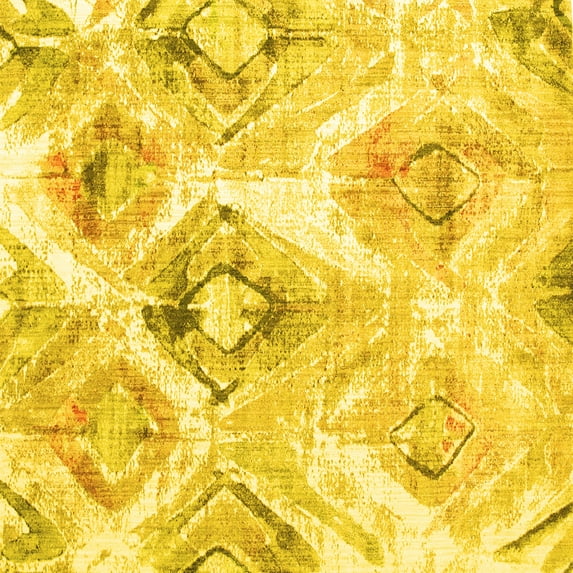 Ahgly Company Machine Washable Indoor Square Abstract Yellow Contemporary Area Rugs, 7' Square