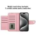 thumbnail image 2 of for iPhone 15 Pro Max Wallet Case, Elegant Card Holder Cash Slot PU Leather Kickstand Wrist Strap Shockproof Protective Flip Women Girls Case Cover for iPhone 15 Pro Max, Pink, 2 of 7