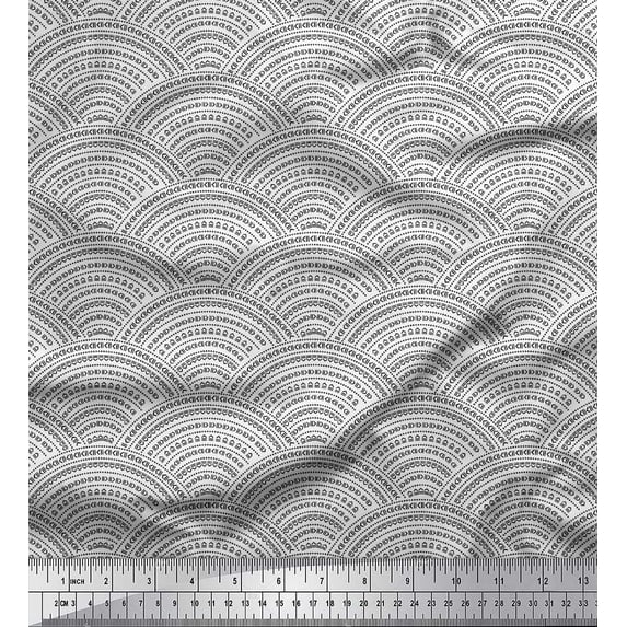 Soimoi Black Cotton Poplin Fabric Semi Circle Geometric Printed Craft Fabric by the Yard 56 Inch Wide