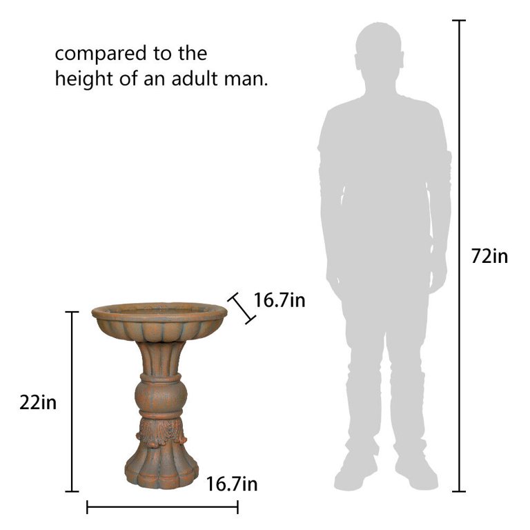22.8-Inch Outdoor Gary Bird Bath – Concrete Stand & Bowls For Garden Patio