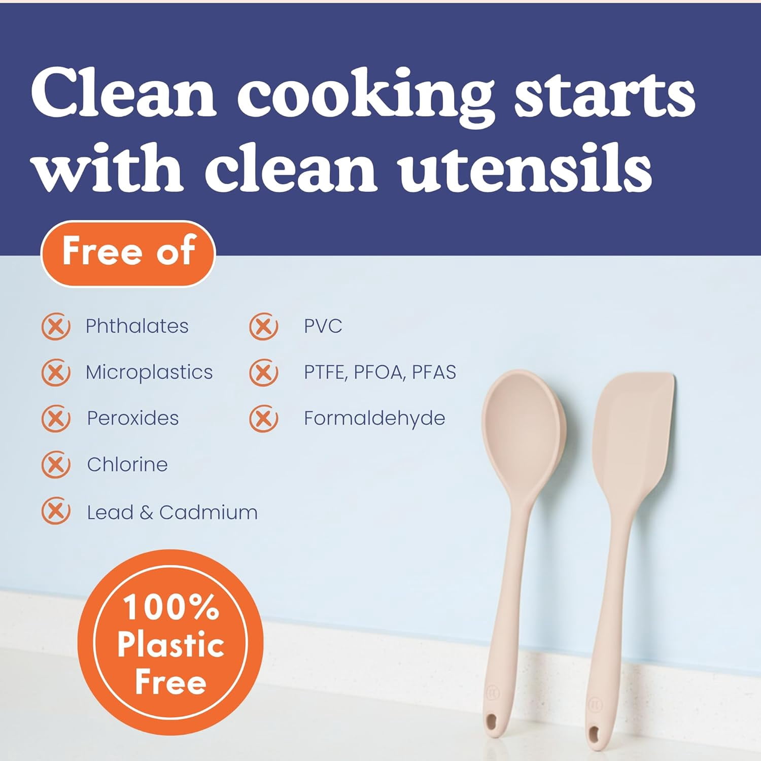 Non-Toxic 8-Piece Platinum Silicone Kitchen Utensil Set – BPA-Free, Stainless Steel Core, Heat Resistant 500°F, Non-Stick and Dishwasher Safe Cooking Tools – Beige